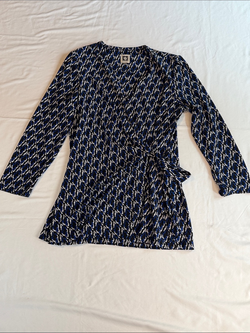 Anne Klein Navy Blue Patterned Wrap Tunic